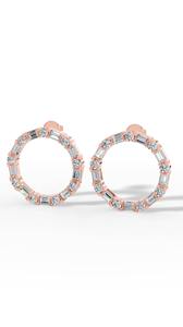Trendy <b>Hoop</b> Diamond <b>Earrings</b> With Baguette And Round Cut Stones <b>14K</b> <b>Gold</b> Luxury Fine Jewelry Wholesale Supplier - Product Image 2