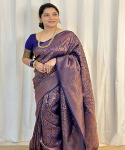Purple Silk Saree With Gold Zari Work Traditional Indian Wedding Wear For Women <b>Floor</b> Length Banarasi Style Sari - Product Image 2