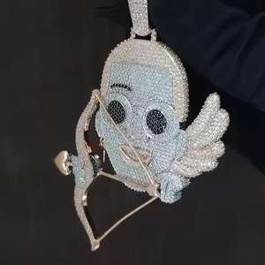 Colgante Unisex de Plata de Ley 925 Sólida con Forma de Dibujo Animado, Estilo Hip Hop, Moissanita Blanca de Corte Brillante, Engastado en Bisel, con Flecha de la Suerte - Product Image 2