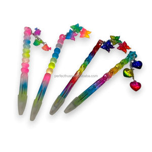 Rainbow <b>Colored</b> Plastic Ballpoint <b>Pen</b> with Blue Diamond Top and Penguin Charm 0.5mm Novelty Promotional Writing Tool Black Ink - Product Image 5