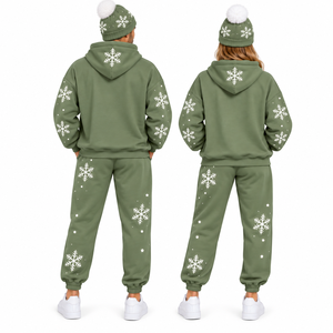 Private Label Sweatsuit Christmas <b>Couple</b> Matching Outfit Winter Fleece <b>Hoodie</b> Jogger Tracksuit Set with Matching Beanie - Product Image 3