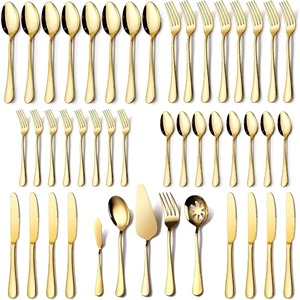Juego de Cucharas y Tenedores de Té Vintage Chapados en Oro, 40 Piezas, Acero Inoxidable con Acabado Espejo, Juego de Cubiertos para Mesa de Boda con Estilo Único - Product Image 2