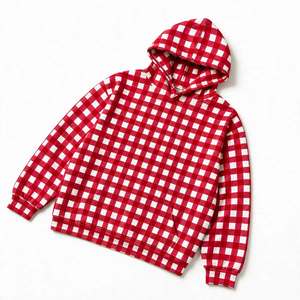 Sudadera con Capucha a Cuadros para Mujer, Personalizada, Roja y Blanca, con Estampado a Cuadros, Informal, de Manga Larga, con Bolsillo Tipo Canguro - Product Image 4