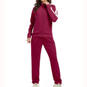 Conjunto Deportivo para Mujer, Color Sólido, Sudadera con Cierre Completo, Pantalones Deportivos, Ropa Deportiva Informal para Otoño, Material Transpirable de Poliéster y Algodón - Product Image 1
