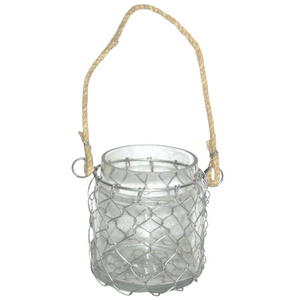 Home <b>Decor</b> Hanging Hurricane Lantern With Metal Wire Rattan Work Glass Jar Rustic Handicraft Unique Design 2025 High Quality - Product Image 3