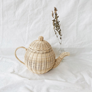 Jouets de cuisine, tasses et théières, ensembles cadeaux pour enfants, théière en bois de rotin avec ensemble de tasses - Product Image 5