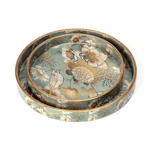 Plateau de service décoratif rond en bois émaillé à motif floral moderne, fait main, pour la maison, l'hôtel, les fêtes et les anniversaires - Product Image 4