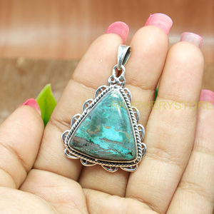 Collier pendentif en chrysocolle de qualité supérieure, grande taille, en argent sterling 925, bijou en chrysocolle, cadeau pour femme - Product Image 6