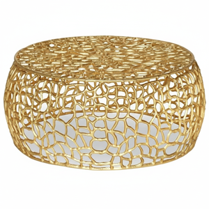 โต๊ะกาแฟทรงกลมสีทองหรูหราทันสมัย ดีไซน์ลายฉลุโลหะ โต๊ะกลางห้องนั่งเล่น โต๊ะสำนักงานลายปะการัง - Product Image 1