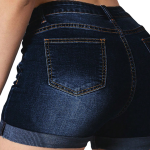 Womens <b>Denim</b> Shorts <b>Stretch</b> Distressed Dark Blue Casual Summer Rolled Hem Slim Fit Vintage Washed OEM ODM Custom Manufacturer - Product Image 4