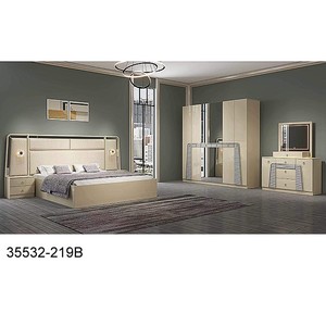 Juego de dormitorio moderno tamaño queen, muebles de MDF con cabecero iluminado y armario con espejo 35532-221B - Product Image 5
