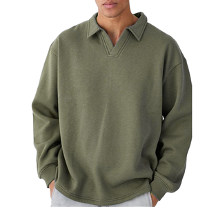 Oversized Turn-down Collar <b>Pullover</b> Solid Color Knitted Cotton Sweatshirt <b>Men</b> Casual Autumn Regular Sleeve Fit - Product Image 3