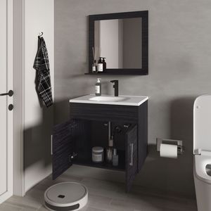 Mobile bagno sospeso Slater con lavabo, mobiletto a due ante e specchio, finitura Wengue - Product Image 3