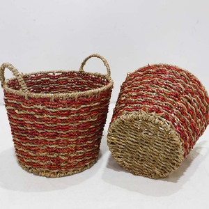 Panier de rangement bohème en jonc de mer, corbeille tressée à la main avec poignées pour vêtements, linge, chambre et décoration intérieure - Product Image 4