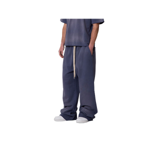 Men's Navy Blue Casual Pants Elastic Waist Side Pockets Breathable Lightweight Oxford Fabric Summer Wear - Product Image 3