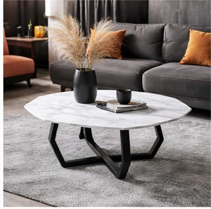 Mesa de Centro Moderna para Sala de Estar con Estructura Metálica Resistente y Patas Negras Abstractas - Product Image 3