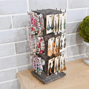 Wood Jewelry Organizer with 3 Tier <b>Rotating</b> Stand for Necklaces and Earrings Display Rack - Product Image 1