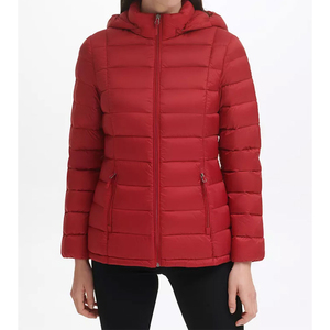 Chaqueta Acolchada con Capucha Roja para Mujer, Rellena de Plumón, Cortavientos, con Cierre de Cremallera, Abrigo Casual de Invierno, Largo Regular, Color Sólido, Unisex - Product Image 1