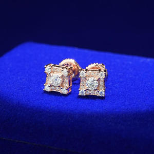 Luxury 925 Sterling Silver Moissanite <b>Diamond</b> <b>Square</b> Stud <b>Earrings</b> With Round Center And Sparkling Border For Wholesale Buyers - Product Image 1