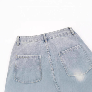 High Waist Black Denim Shorts With White Embroidered Letter Logo Streetwear Style Summer Casual Fit Regular Straight Leg - Product Image 3