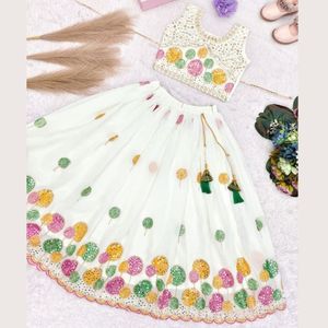 Black And White Multi Embroidery Work Georgette Full Stitched Designer Flared Lehenga Choli Set with <b>Net</b> <b>Dupatta</b> For Party Wear - Product Image 4