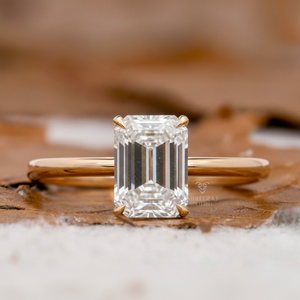 Elegante Anillo de Compromiso con Diamante Cultivado en Laboratorio de Corte Esmeralda de 1.00 CT, Oro Amarillo Sólido de 14K, Engaste de Garras y Barra, Joyería para Bodas y Fiestas, IGI - Product Image 1