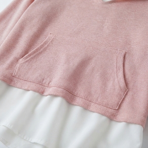 <b>Women</b>’s Pink Lightweight Hooded Sweatshirt <b>Long</b> Sleeve Casual Pullover <b>Hoodie</b> with Layered Hem Look - Product Image 4