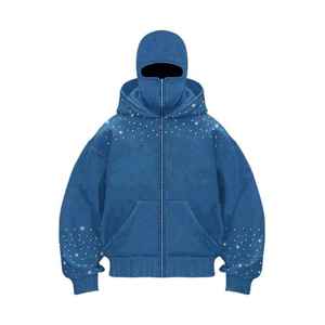 Sweat à capuche unisexe personnalisé, style vintage, à pois, avec strass, effet délavé, coupe oversize, patchwork, coupe carrée, effet usé - Product Image 2