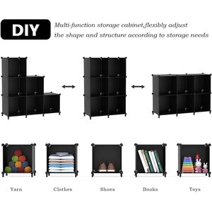 Organiseurs de placard en plastique empilables 6 cubes DIY, étagères de rangement noires pour placard de chambre, séparateurs d'étagères - Product Image 4