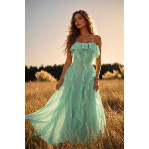Vestido Maxi Bohemio Casual de Moda para Mujer, Ecológico, Natural, Vintage, Color Menta - Product Image 2