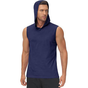 Men Hooded <b>Sleeveless</b> Tank <b>Top</b> Breathable Quick Dry <b>Knitted</b> Fitness Vest Casual Workout Shirt - Product Image 3