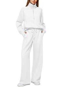 Ensemble de survêtement bordeaux pour femme, manches longues, demi-zip, couleur unie, décontracté, respirant, coupe ample avec poches latérales, idéal pour l'automne - Product Image 2