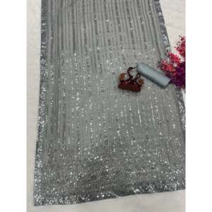 Sari acampanado con corte en A para fiestas, con bordado de lentejuelas y ribete de encaje - Product Image 3