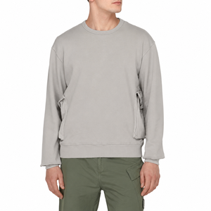 Sweat-shirt à col rond surdimensionné pour homme, gris uni, en tissu French Terry, avec poche, coupe décontractée, longueur normale, pour l'automne - Product Image 1