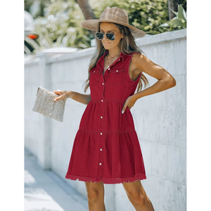 Vestido vaquero corto informal sin mangas con botones para mujer, verano 2026 - Product Image 4