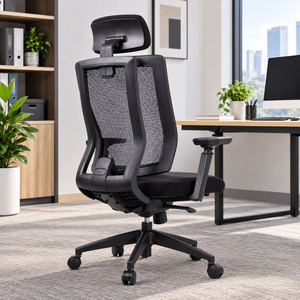Fauteuil de bureau ergonomique pivotant KINSHA 3D moderne en acier réglable avec accoudoirs, 3 vérins à gaz et cadre en plastique inclinable - Product Image 1