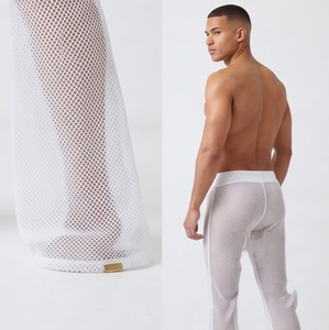 Pantalon transparent à taille haute élastique pour homme, idéal pour l'été, la plage, ou comme legging sexy en maille transparente pour la soirée. - Product Image 4