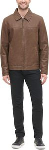 <b>Men's</b> Slim Fit PU <b>Leather</b> Moto <b>Jacket</b> Turn-down Collar Zipper Closure Solid Black Regular Length Autumn Wear - Product Image 5