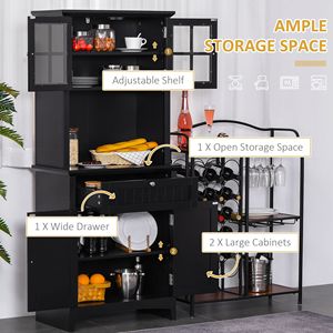 Elegante nero armadio da cucina dispensa di stoccaggio con vetro incorniciato porta cassetto a microonde Buffet e Hutch - Product Image 4
