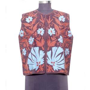 เสื้อกั๊กปักลายดอกไม้ ทำด้วยผ้าคอตทริซ งานแฮนด์เมด พร้อมเสื้อกั๊กแขนกุดถักนิตติ้ง ผ้าฝ้าย 100% สำหรับฤดูหนาว - Product Image 1