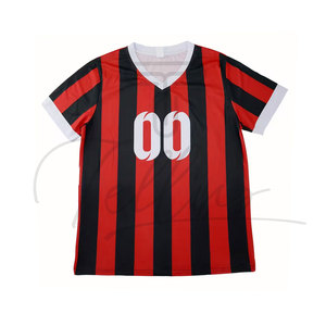Camiseta de Fútbol Personalizada a Rayas Rojas y Negras, Cuello en V, Manga Corta, Transpirable, de Poliéster, Unisex, para Adultos, con Estampado Sublimado - Product Image 6