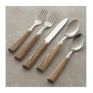 Juego de cubiertos de acero inoxidable con mango de madera, 5 piezas, cuchara, tenedor, cuchillo, vajilla, juego de mesa, precio mayorista - Product Image 1