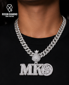 จี้ตัวอักษรแบบ Iced Out สั่งทำพิเศษ พร้อมสร้อยคิวบาลิงค์คุณภาพพรีเมียม ประดับเพชรทรงกลมเต็มเส้น หรูหรา สไตล์ฮิปฮอป เครื่องประดับชั้นดี - Product Image 6