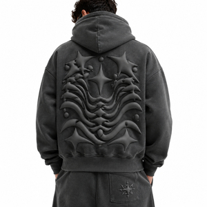 Nouvel ensemble de survêtement confortable deux pièces avec sweats à capuche surdimensionnés et épais, personnalisés et gaufrés, et pantalons de jogging à jambes larges - Fournisseur ODM - Product Image 5