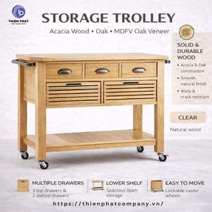 Carrito de Almacenamiento de Cocina de 3 Niveles Thien Phat, con Ruedas, en MDF con Chapa de Roble Acacia, Ecológico, Duradero, Fácil de Limpiar e Instalar - Product Image 4