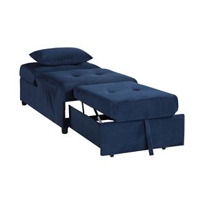 Panca contenitore moderna in velluto trapuntato blu scuro con funzione di sollevamento, divano letto in legno massello con meccanismo estraibile - 1 pz - Product Image 5