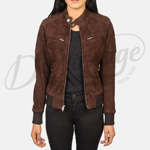 Women Dark Brown Genuine <b>Suede</b> Leather Bomber <b>Jacket</b> Slim Fit Premium Goat <b>Suede</b> Casual Winter Outerwear Fashionable Coat - Product Image 6