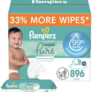 Toallitas húmedas para bebés Pampers Aqua Pure, toallitas 99% a base de agua, toallitas hipoalergénicas y sin perfume, 672 toallitas en total (12 paquetes con tapa abatible) - Product Image 2