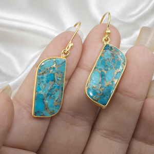 Blue Copper Turquoise Gemstone Drop Earrings 925 Sterling Silver Handmade Dangle Earrings Rose Gold Yellow Gold Plated Jewelry - Product Image 4