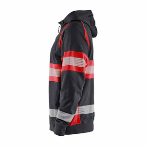 High Visibility Safety <b>Jacket</b> for <b>Men</b> Black Red Polyester Hooded <b>Reflective</b> Workwear Safety <b>Jacket</b> - Product Image 2